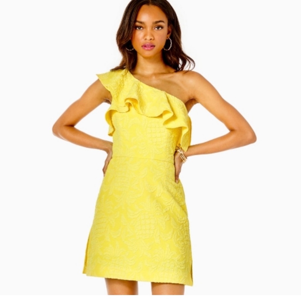 One-Shoulder Yellow Ruffle Romper - Picture 3 of 15